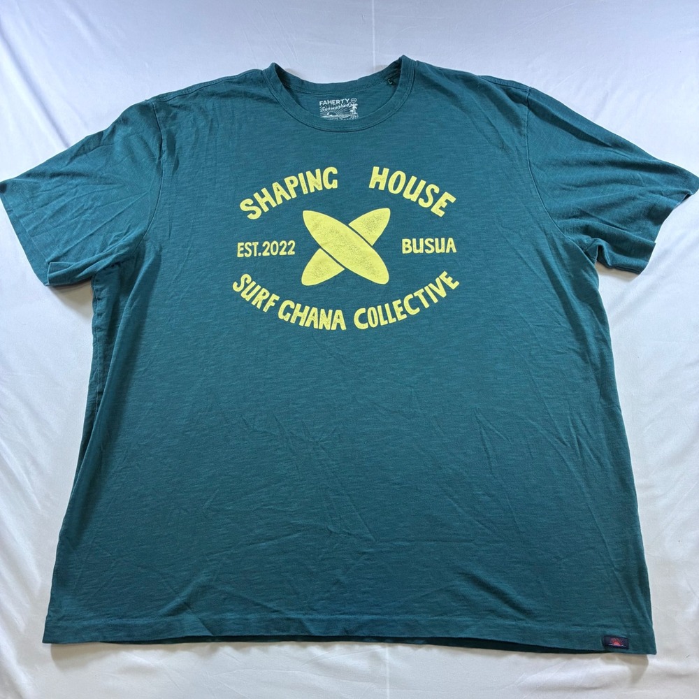 Faherty Sunwashed Surf Ghana Collective Graphic Tee XXL Blue Organic Cotton